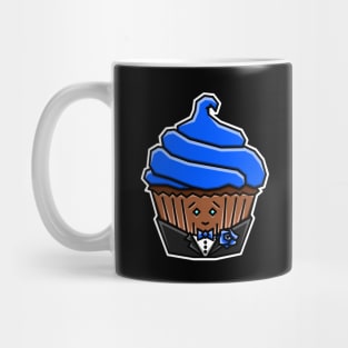 Cute 'Lil Chocolate Cupcake in a Tuxedo - Indigo Blue Icing - Dapper Cupcake Mug